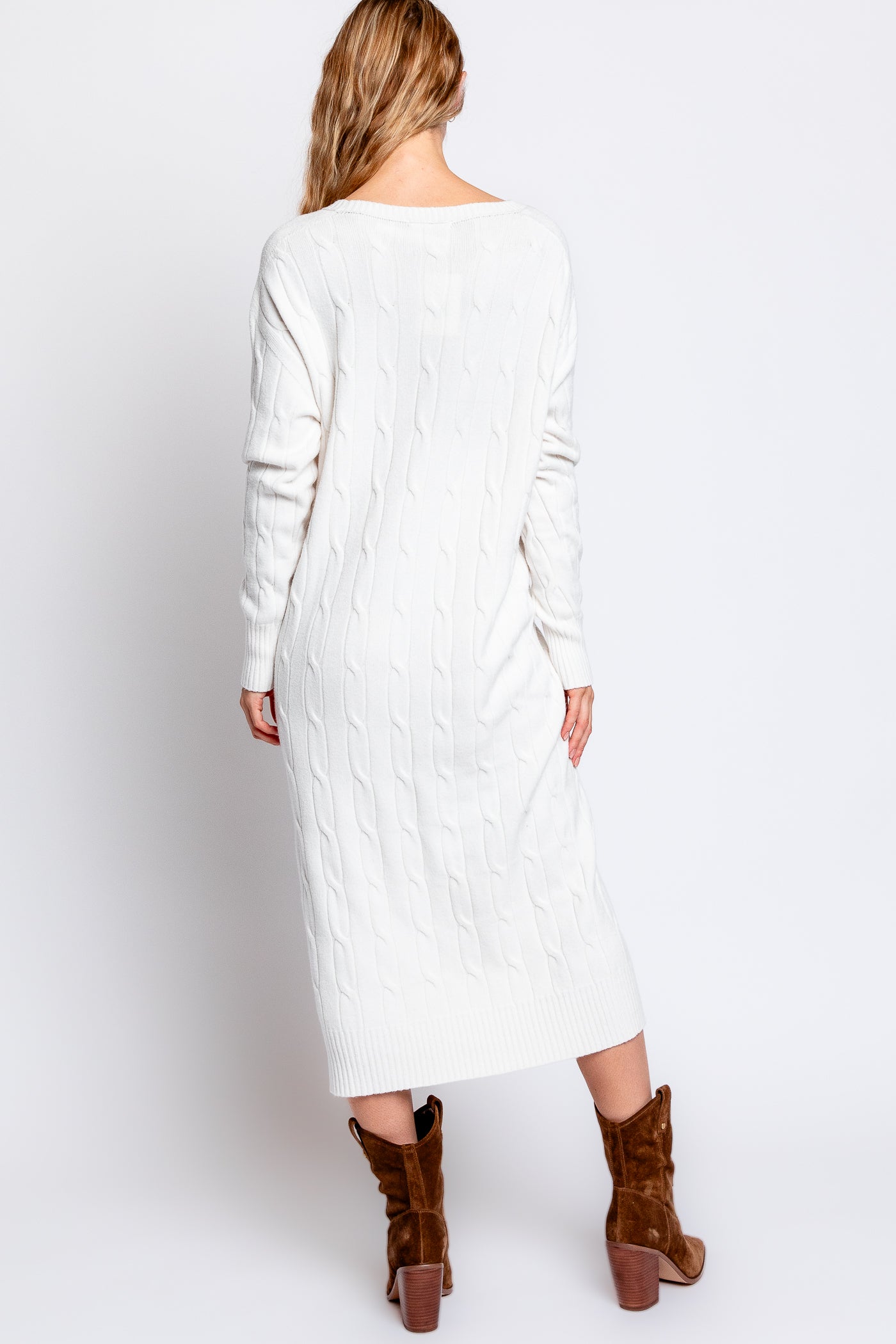 Milio Milano V-Neck Cable Knit Sweater Dress