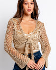 Milio Milano Open Knit Crochet Tie Top