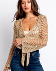 Milio Milano Open Knit Crochet Tie Top