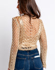 Milio Milano Open Knit Crochet Tie Top