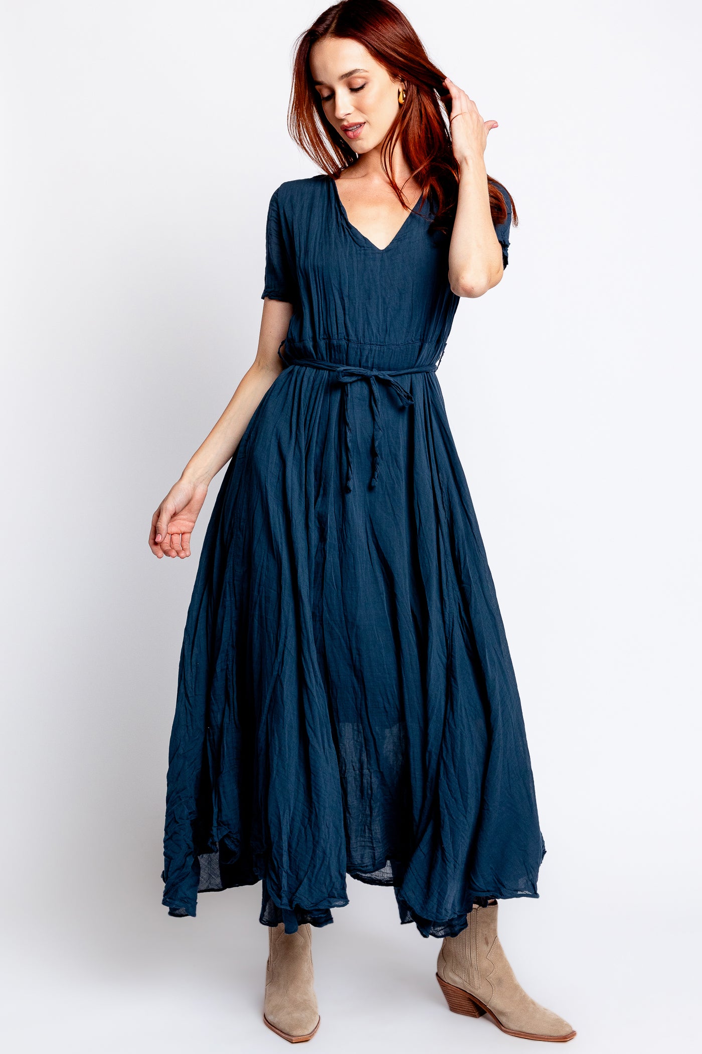 Milio Milano Crinkle V-Neck Maxi Dress