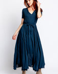 Milio Milano Crinkle V-Neck Maxi Dress