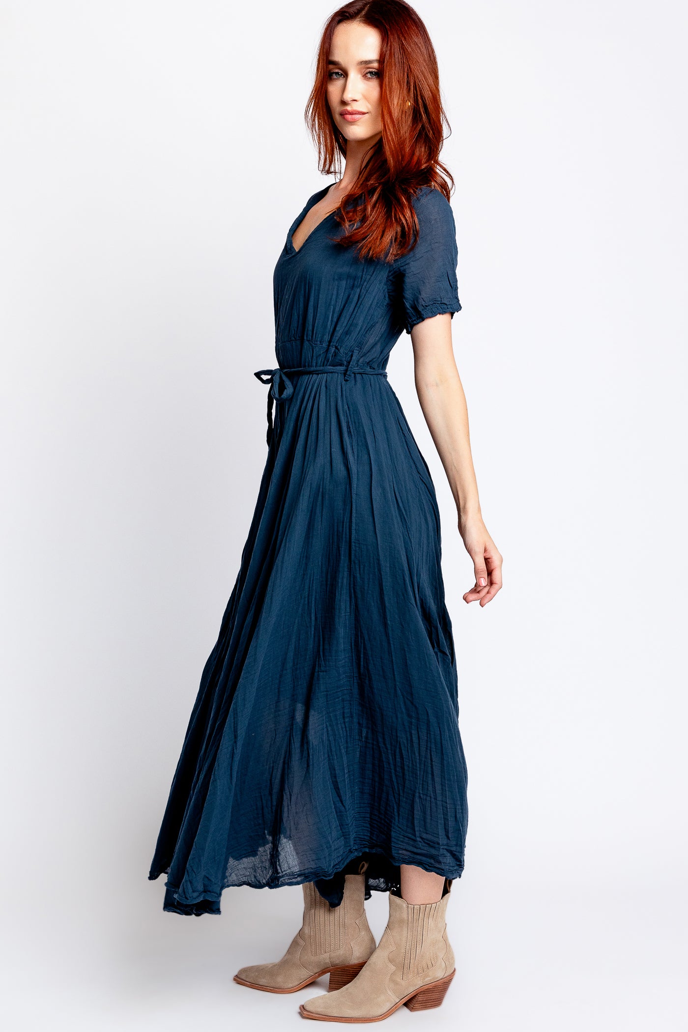 Milio Milano Crinkle V-Neck Maxi Dress