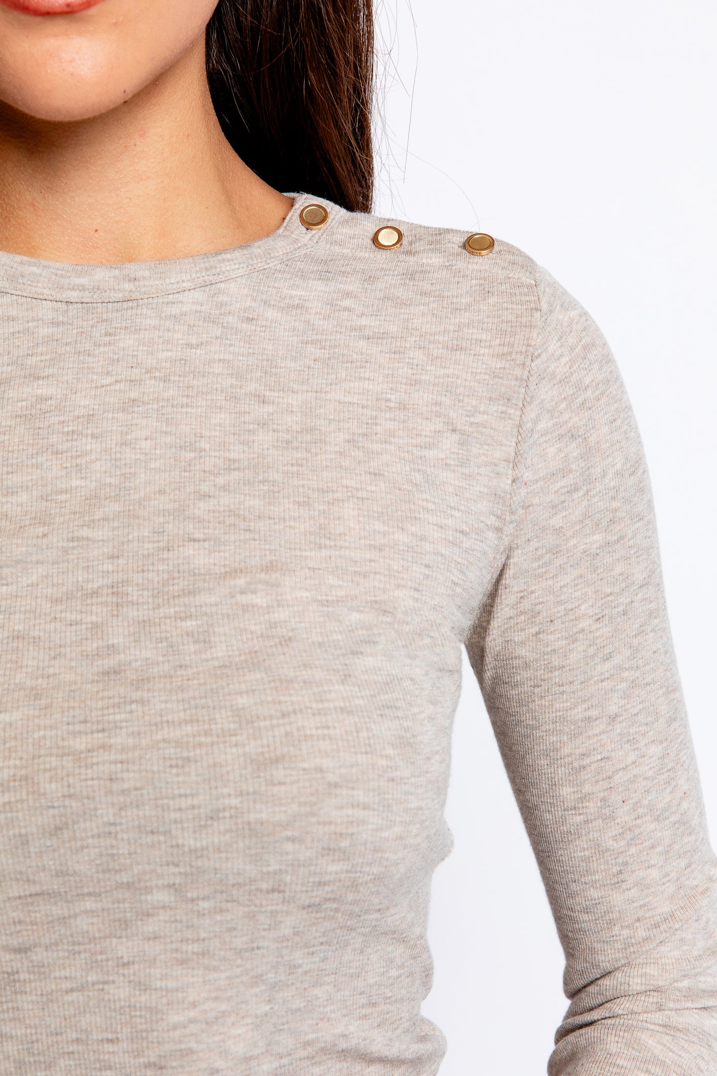 FRAME Long Sleeve Rib Button Crew