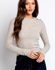 FRAME Long Sleeve Rib Button Crew