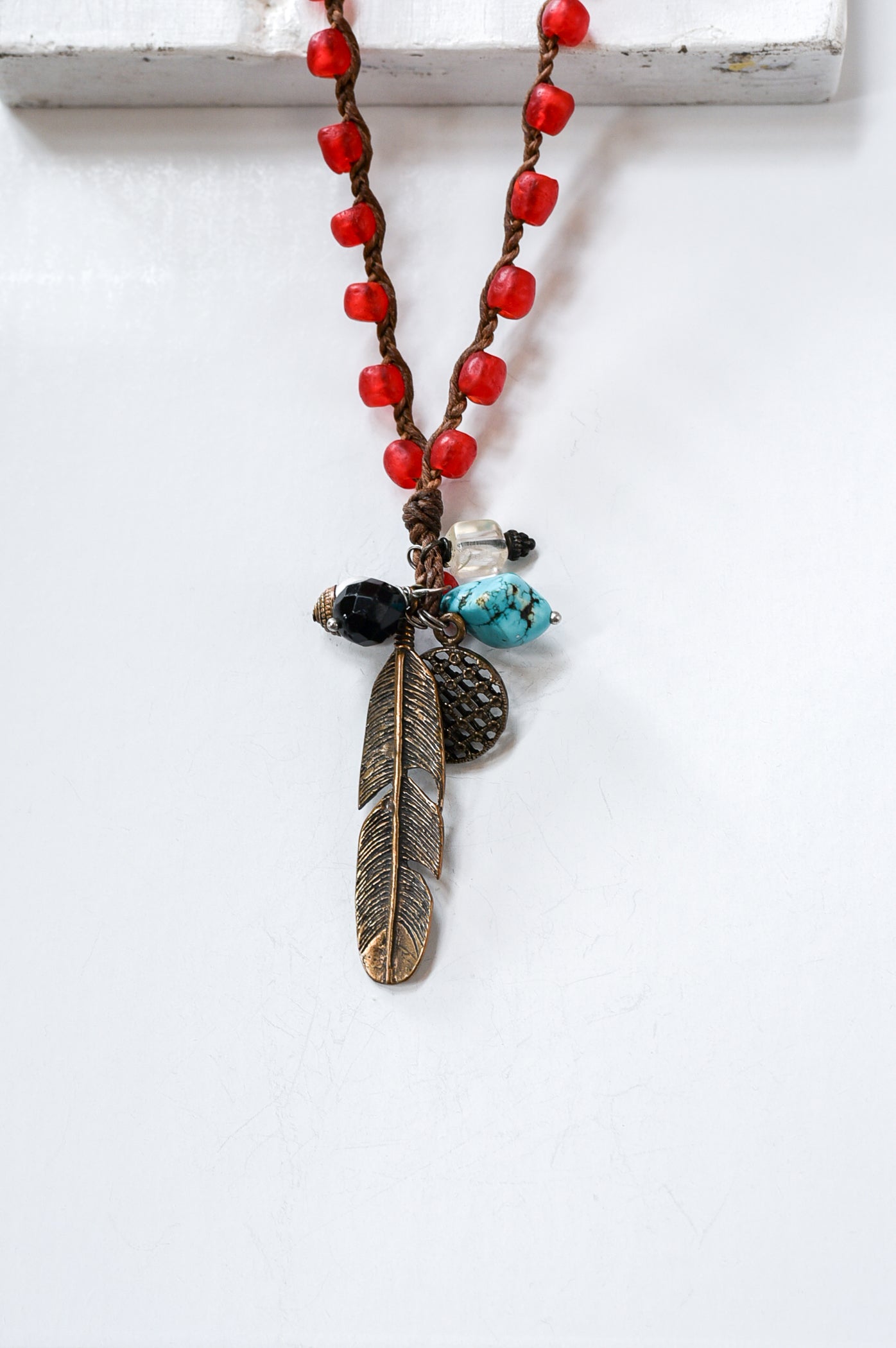 Jonas &amp; Muse Red Ghana with Glass Feather Charms