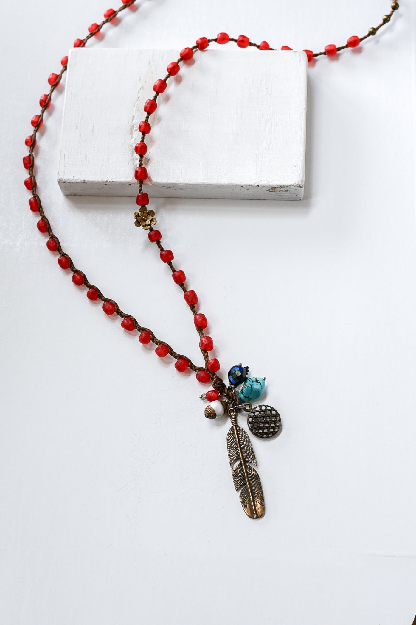 Jonas &amp; Muse Red Ghana with Glass Feather Charms