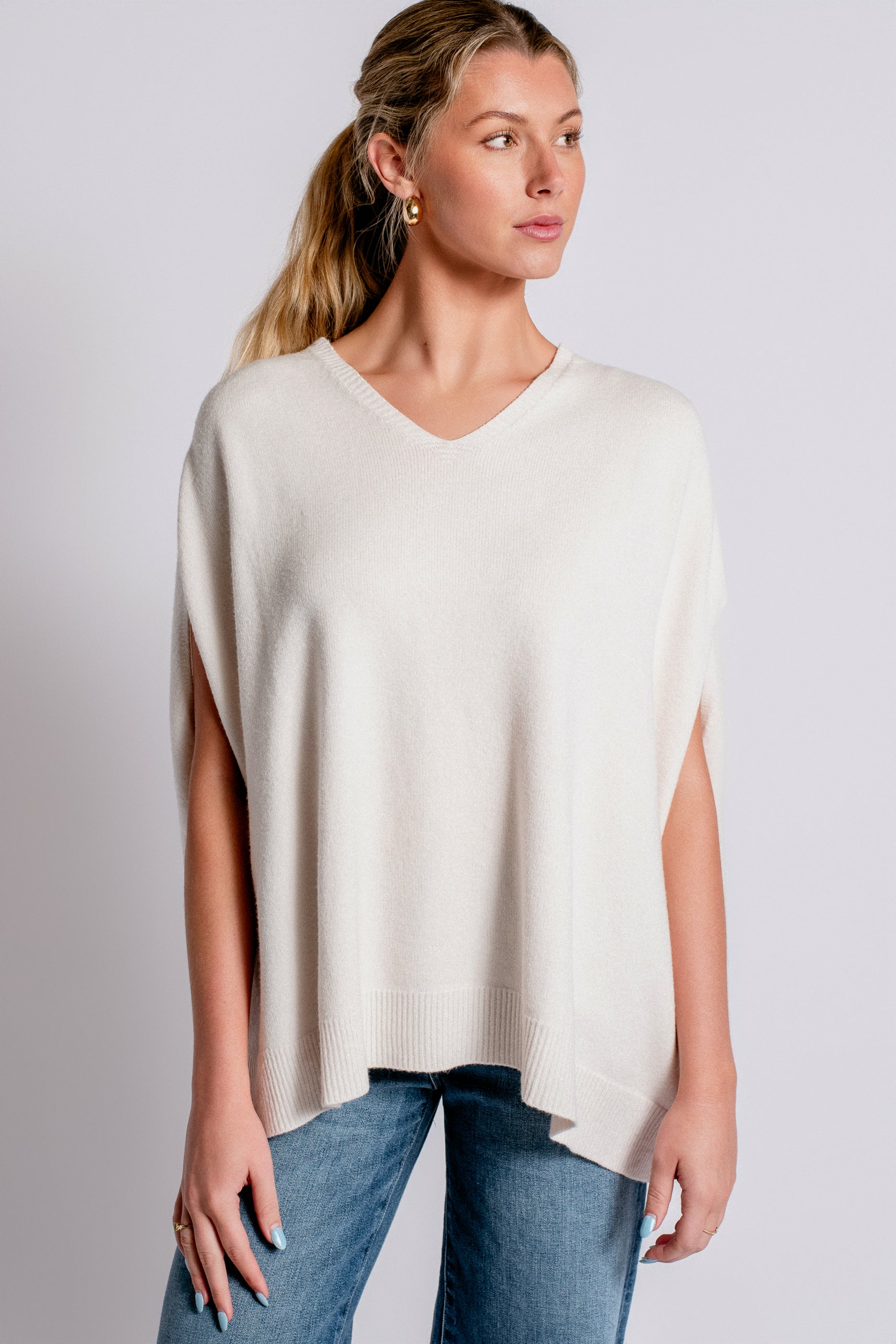 Milio Milano Italian Knit Oversized V-Neck Poncho Sweater