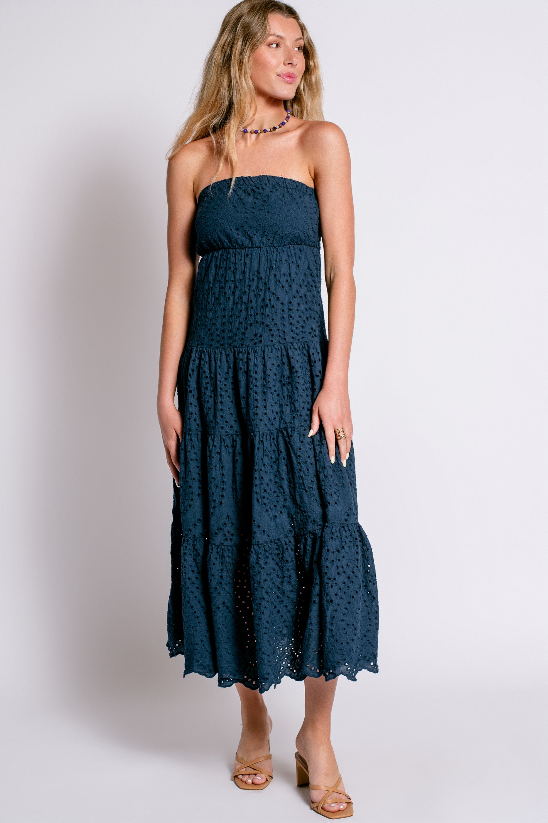 Strapless Eyelet Tiered Dress